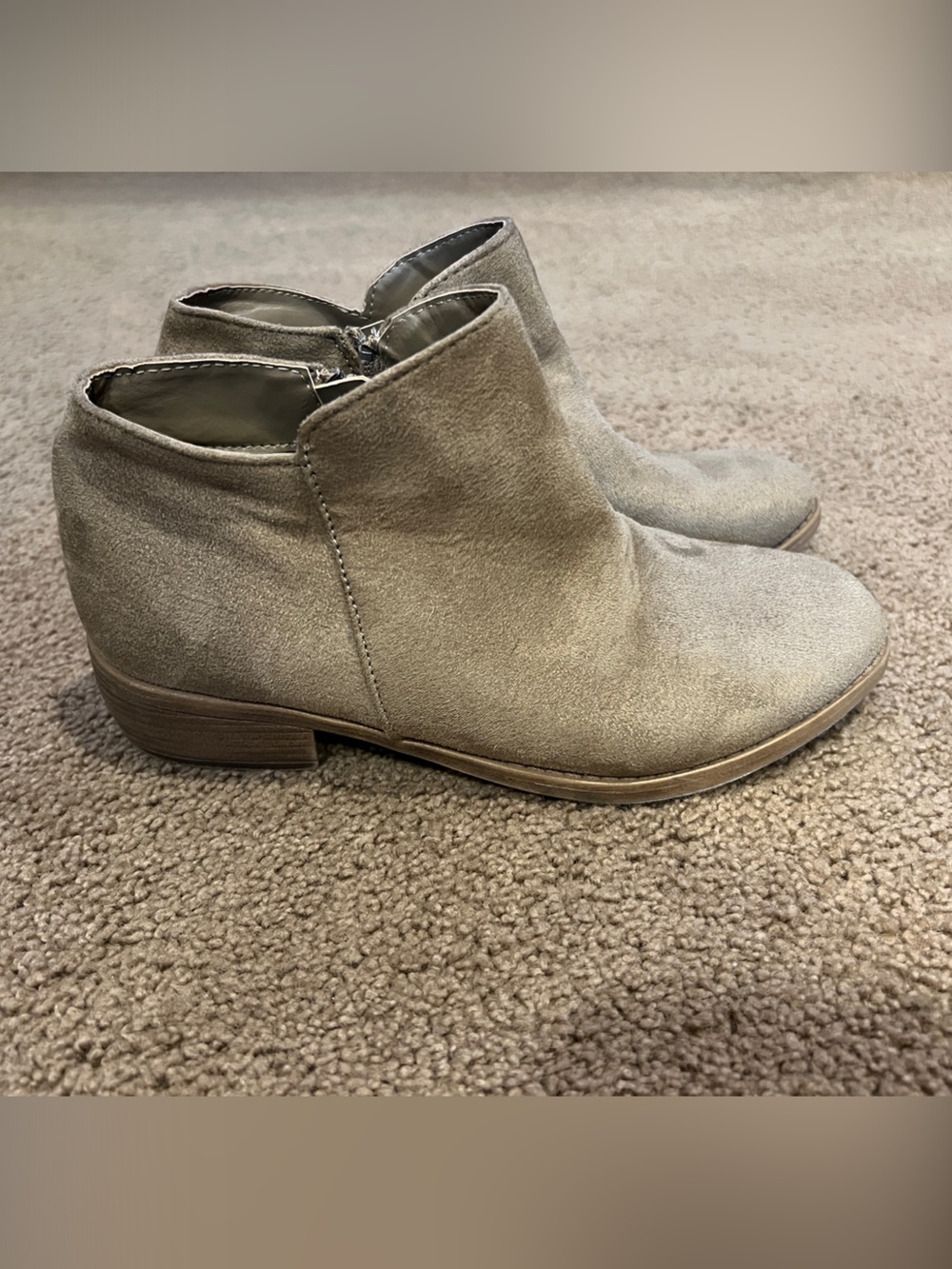 Women’s Taupe Suede Ankle Booties with Side Zip Closure